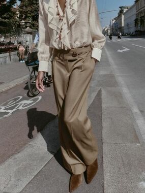 ZARA WIDE LEG PANTS WITH GOLD BUTTON